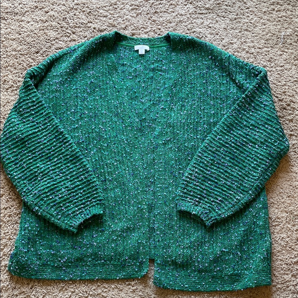 J. Jill Cozy Green Open-Front Knit Cardigan